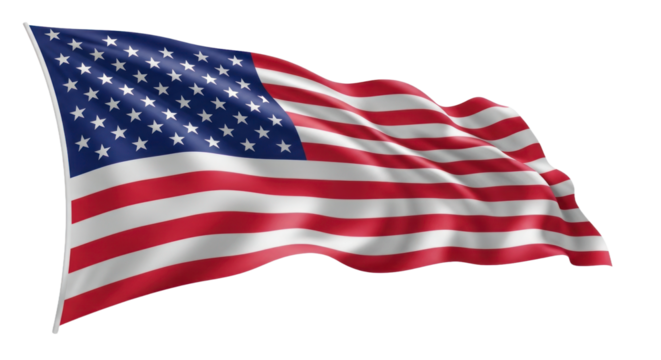 Vibrant Waving American Flag with Bright Stars and Stripes, Symbol of Freedom and Patriotism. isolated on transparent background, png background. Transparent PNG Image