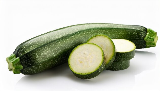high quality zucchini vegetable with slices on white background - Powered by Adobe