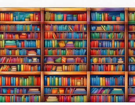 colorful bookshelf seamless pattern on white background for back to school or library theme - Powered by Adobe