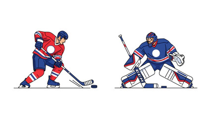 Hockey Showdown: A dynamic illustration captures the energy and strategy of a hockey match, showcasing a player poised to shoot against a determined goalie in a moment of intense action. 