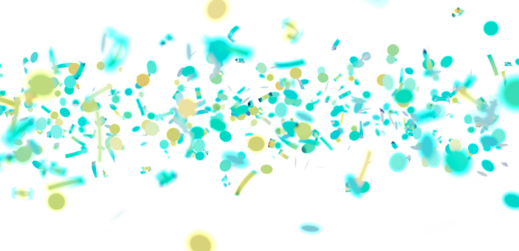 Vibrant teal and yellow confetti falling on white. Perfect for celebrations, parties, and festive designs.