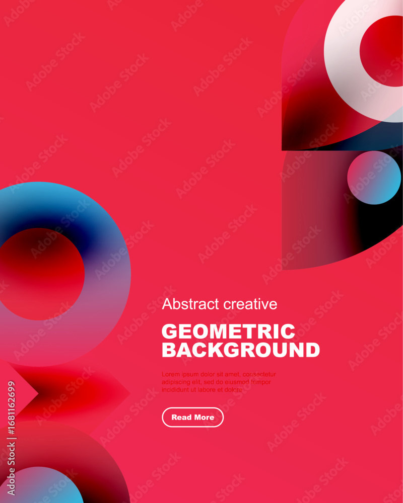 Aufkleber vibrant abstract shapes, red background. modern design with text, button. fluid forms create dynamic