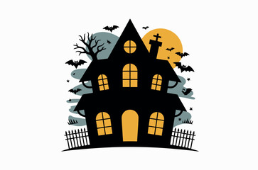 Spooky Haunted House at Night Under a Full Moon