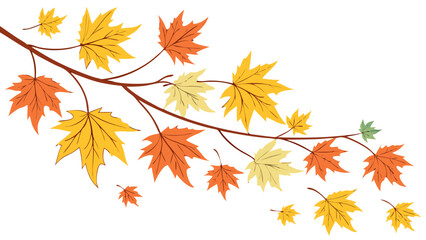 autumn fall leaves branch seasonal foliage illustration warm colors design isolated on white background.