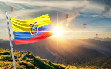 Ecuador flag waving in beautiful scenery. Ecuador national national flag for independence day.