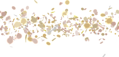 Beautiful image of gold and pink confetti falling on white background, perfect for celebrations.