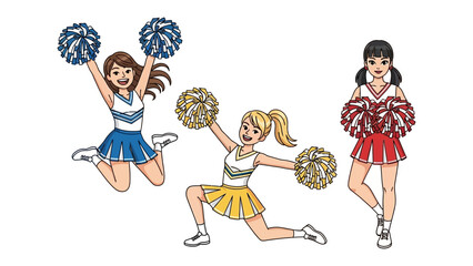 Naklejka premium Cheerleader Cheer: A dynamic team of energetic cheerleaders showcases their spirit with colorful pom-poms, performing a spirited routine in a vibrant display of teamwork and enthusiasm.