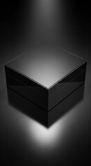 Black glossy box on dark background, showcasing elegant simplicity and minimalism, ideal for product display or luxury branding