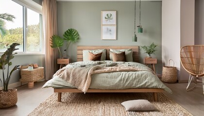 cozy clean interior design with muted costal colors bedroom
