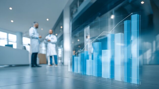 Medical Professionals Discussing Growth Chart in Modern Bright Laboratory Setting.