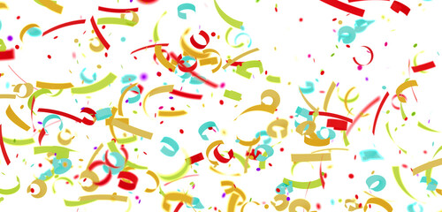 Vibrant festive confetti falling on white. Perfect for party invitations, banners, and celebratory...