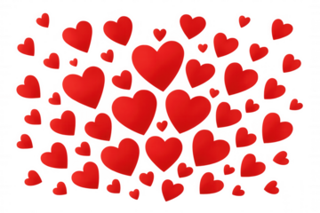 Red hearts are creating a romantic atmosphere on a transparent background, perfect for valentine's day or any love-themed project