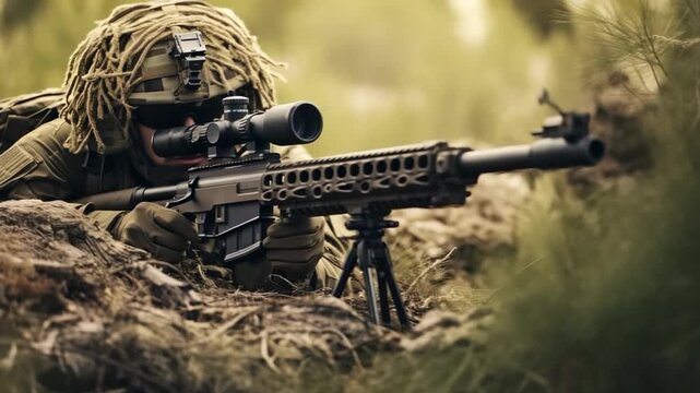 Soldier demonstrates precision shooting skills during training in a forest environment