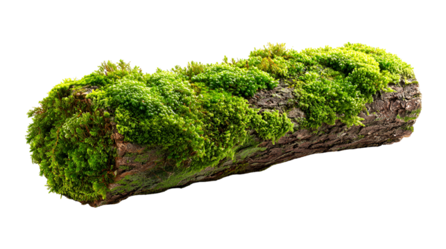 Moss covered log isolated on transparent background