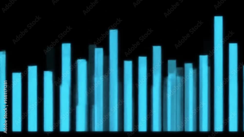Poster abstract blue bar graph on black background representing data analysis and financial growth.