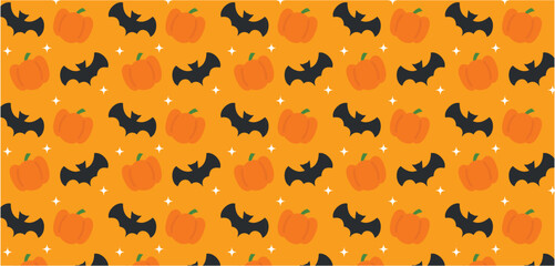 Halloween Pattern with Pumpkins and Bats