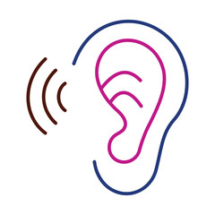Modern line art symbol for hearing, communication, and audiology.Stylized human ear illustration, listen or eavesdrop icon.