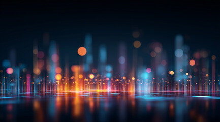 Abstract digital background with glowing light trails and data streams forming an illuminated shapes, symbolizing the power of big data flows in technology 