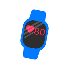 Flat vector illustration of a smartwatch with heart rate monitor. Wearable fitness tracker icon for sport, gym, health, workout, technology and active lifestyle design projects.