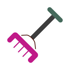 Simple flat design illustration of a rake as a gardening tool.Stylized agricultural rake, modern equipment graphic isolated on white.