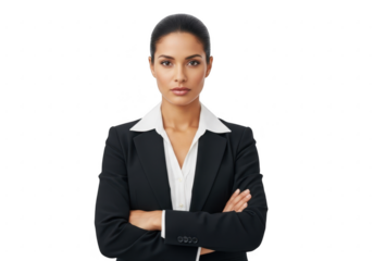 Confident businesswoman with arms crossed isolated on transparent background