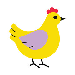Colorful hen illustration for farm and agriculture concepts.Simple flat design chicken character isolated on white background.