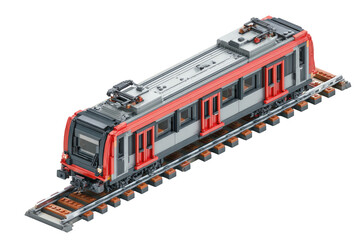Obraz premium Isometric view of a red and gray train on tracks