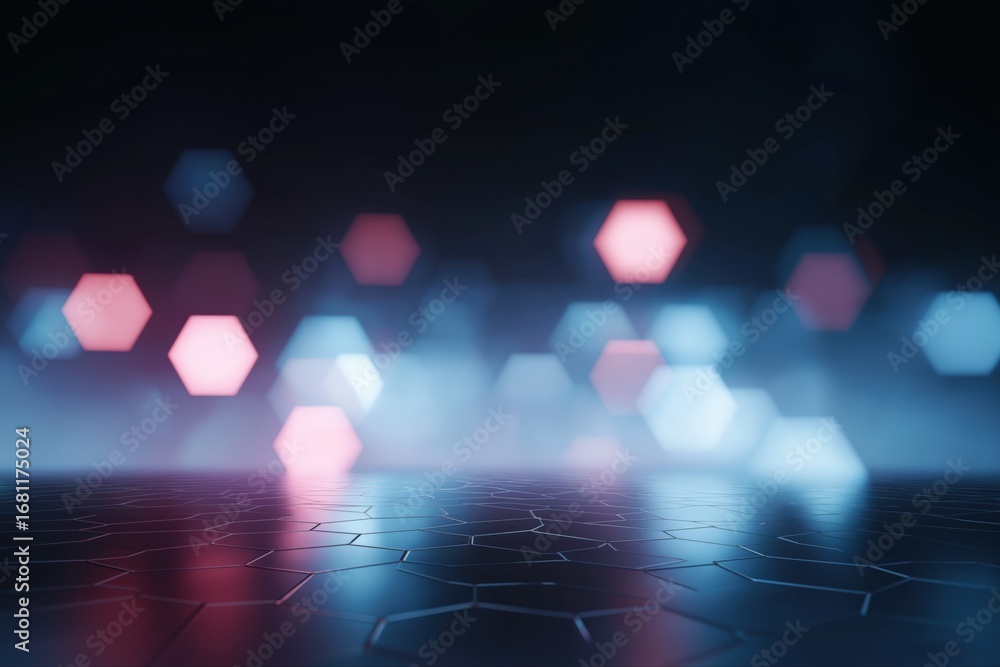 Poster abstract hexagonal light bokeh on reflective surface