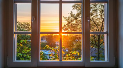 Fototapeta premium Captivating scenic view from an open window showcasing nature s beauty and tranquility