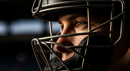 Professional Female Cricket Player Portrait with Protective Helmet