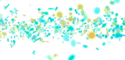 Bright teal, yellow confetti falling. Perfect for celebration, party, and festive designs.