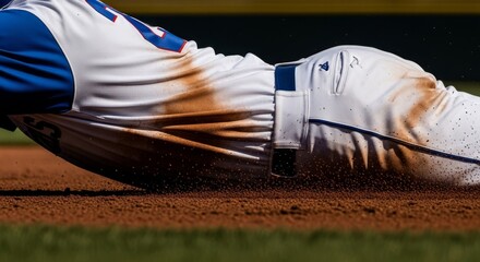 Baseball Player Sliding Into Base with Dirt Cloud