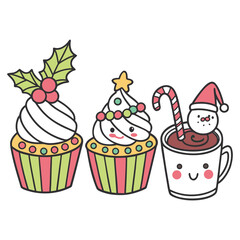 A cute set of colorful birthday cupcakes with sweet pink icing, a cherry on top, and sprinkles