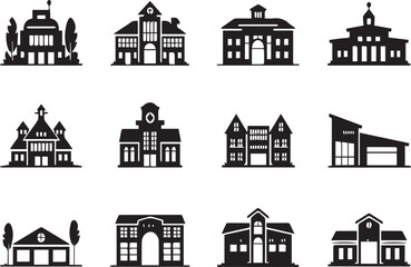 Fototapeta premium fire station buildings silhouette set
