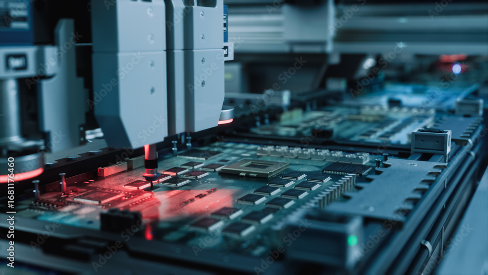Poster automated systems expertly position microchips on circuit boards, streamlining semiconductor product