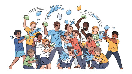 Water balloon battle: Capture the essence of summer fun with a lively water balloon fight, showcasing the dynamic interaction and playful rivalry among kids on a sunny day.