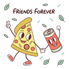 Vector illustration of a vintage food menu sign with a cartoon pizza, a great design for a restaurant label