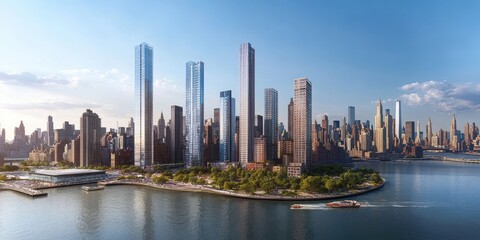 Fototapeta premium New York City skyline with skyscrapers.