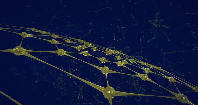 Unique animation of yellow networking design with abstract design glitch in background