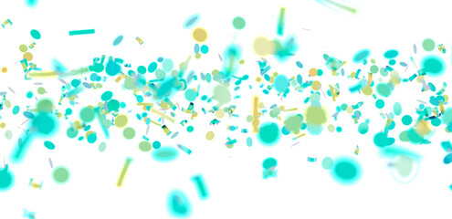 Vibrant teal, yellow confetti falling on white. Perfect for party, celebration, festive designs.