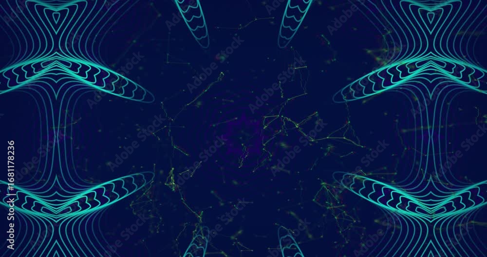 Poster animation of unique kaleidoscope pattern and computer networking glitch