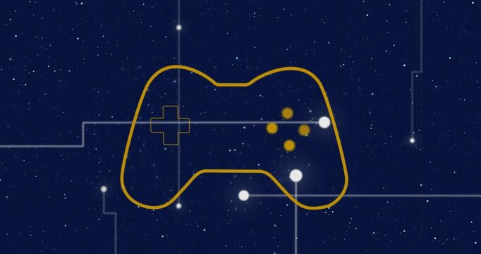Animation of yellow video game controller with futuristic line design