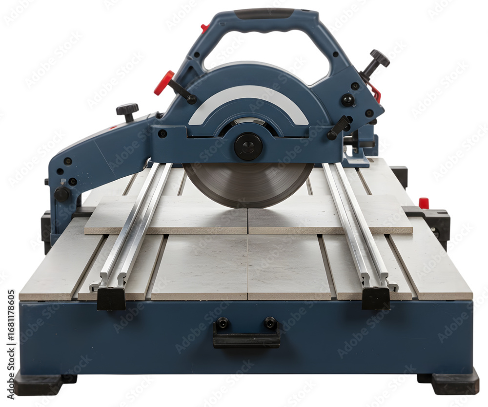 Poster professional cutting machine with circular saw in workshop, showcasing precision tools and workspace