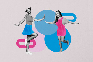 Banner image poster art collage of happy girl guy dance weekend party chill entertainment success...