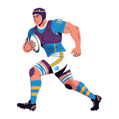 Rugby Player in Action: Dynamic illustration of a rugby player mid-sprint, holding the ball, ready to conquer the field. A visual representation of grit and sportsmanship.