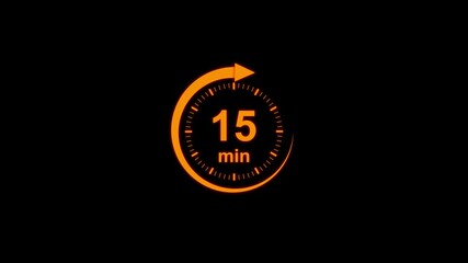 Clock Face Timer - The 15 minutes, stopwatch icon. Stopwatch icon in flat style. black background 4k video timer 15 minutes countdown icon. Time measure. The chronometer icon animation. - Powered by Adobe