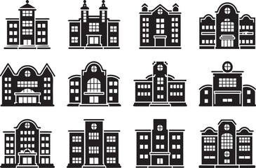 Obraz premium Hospital buildings silhouette set
