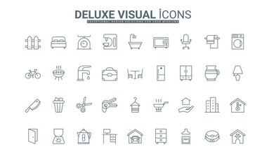 Kitchen electric appliances for cooking, cleaning home, and washing thin black outline symbols vector illustration. Household equipment and furniture, smart home, and garage line icons set.