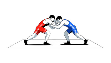 Wrestling Match: A dynamic illustration depicts the intensity of a wrestling match, showcasing the strength and skill of two athletes locked in a grapple on the mat.