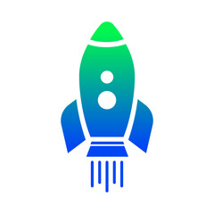 Rocket startup icon vector with gradient blue green color on transparent background. Perfect for business growth, innovation, technology, and creative launch concepts